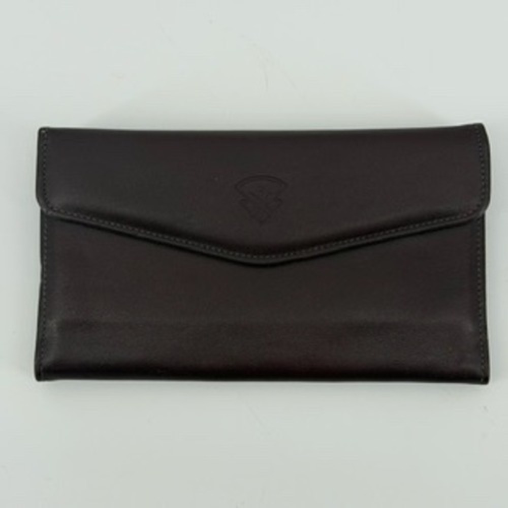 VTG Baronet Genuine Leather Clutch Checkbook Wallet  Purse Dark Brown Zip Pocket